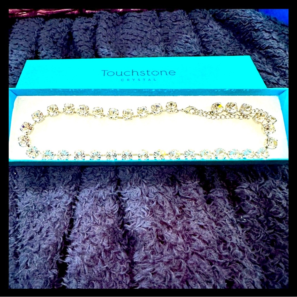 Touchstone Crystal by Swarovski Crystal GLITZ Necklace Rhodium Plated 15" - 18"